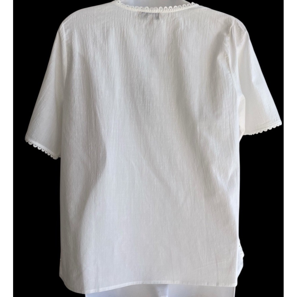 Hester & Orchard White Short Sleeve 100% Cotton Top Blouse Eyelet Trim Small NWT - Picture 3 of 3
